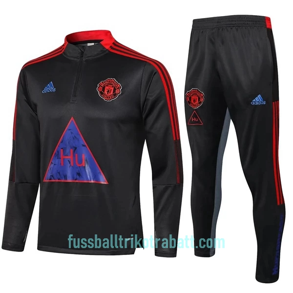 Manchester United Sweatshirts Anzüge Kinder 2022/23 Viertelreißverschluss Dunkelgraue