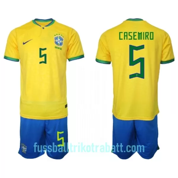 Günstige Brasilien Casemiro 5 Kindertrikot Heim WM 2022 Kurzarm
