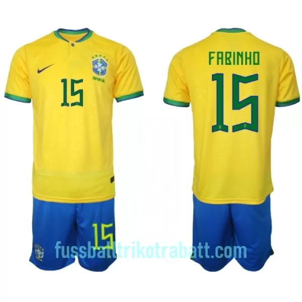 Günstige Brasilien Fabinho 15 Kindertrikot Heim WM 2022 Kurzarm