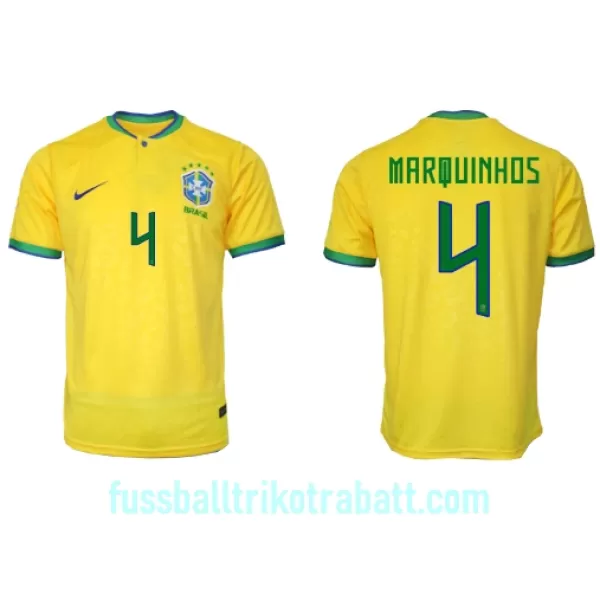 Günstige Brasilien Marquinhos 4 Herrentrikot Heim WM 2022 Kurzarm