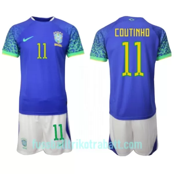 Günstige Brasilien Philippe Coutinho 11 Kindertrikot Auswärts WM 2022 Kurzarm