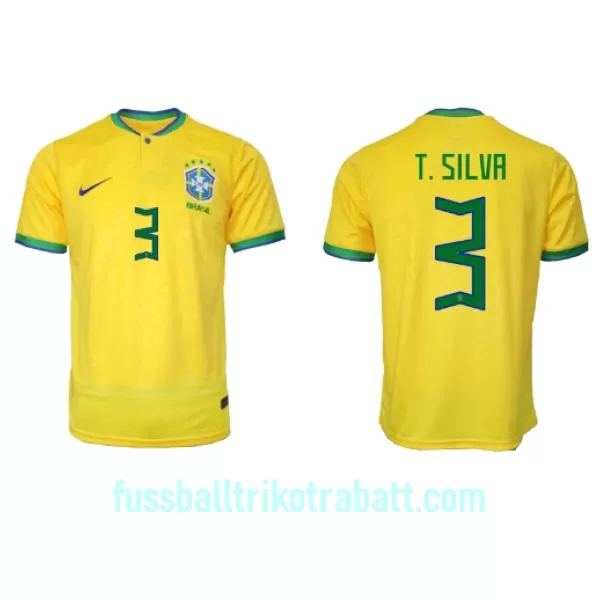 Günstige Brasilien Thiago Silva 3 Herrentrikot Heim WM 2022 Kurzarm