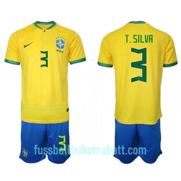 Günstige Brasilien Thiago Silva 3 Kindertrikot Heim WM 2022 Kurzarm