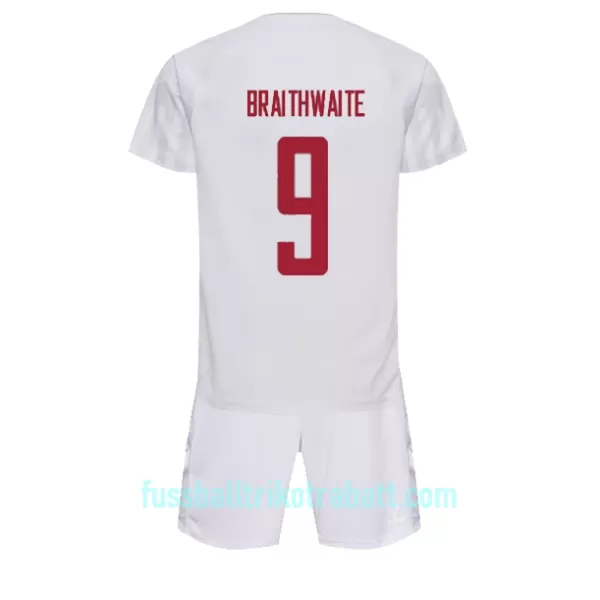 Günstige Dänemark Martin Braithwaite 9 Kindertrikot Auswärts WM 2022 Kurzarm