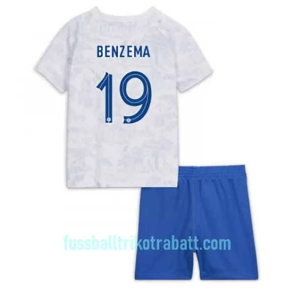 Günstige Frankreich Karim Benzema 19 Kindertrikot Auswärts WM 2022 Kurzarm