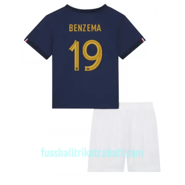 Günstige Frankreich Karim Benzema 19 Kindertrikot Heim WM 2022 Kurzarm