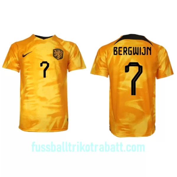 Günstige Niederlande Steven Bergwijn 7 Herrentrikot Heim WM 2022 Kurzarm