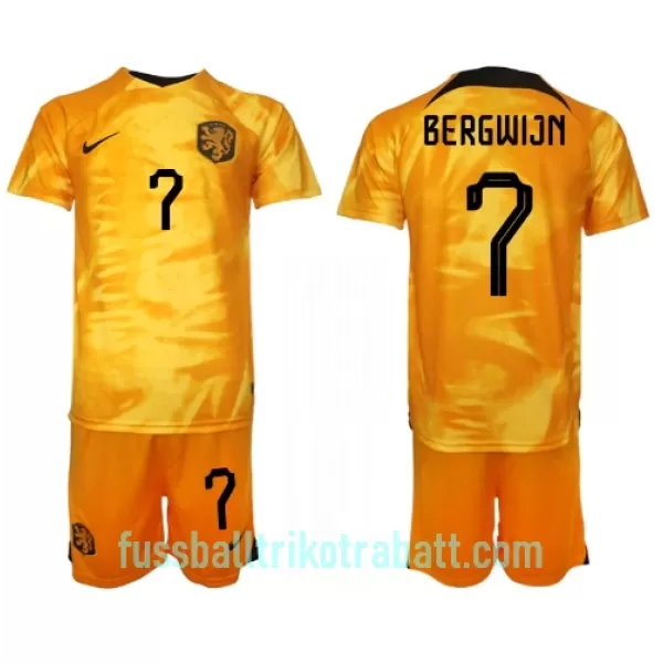 Günstige Niederlande Steven Bergwijn 7 Kindertrikot Heim WM 2022 Kurzarm