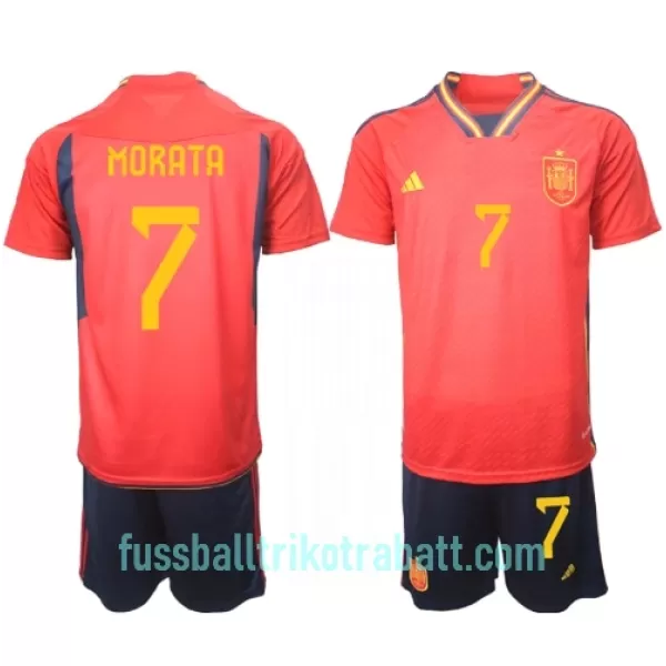 Günstige Spanien Alvaro Morata 7 Kindertrikot Heim WM 2022 Kurzarm