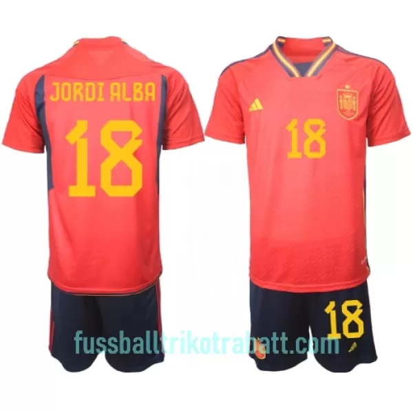 Günstige Spanien Jordi Alba 18 Kindertrikot Heim WM 2022 Kurzarm