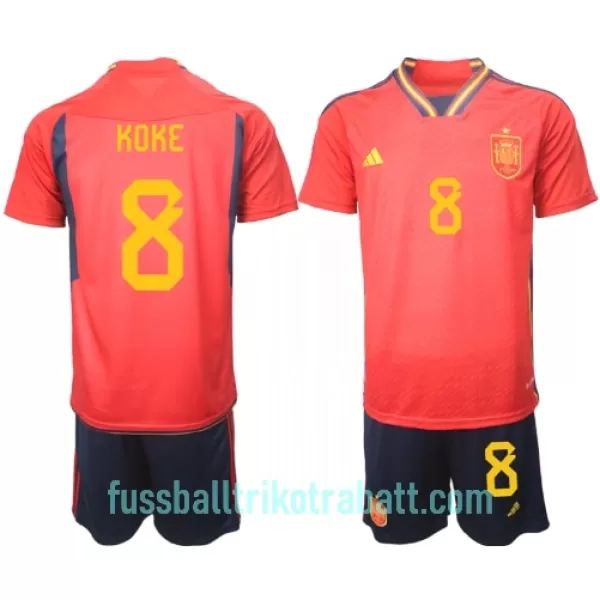 Günstige Spanien Koke 8 Kindertrikot Heim WM 2022 Kurzarm