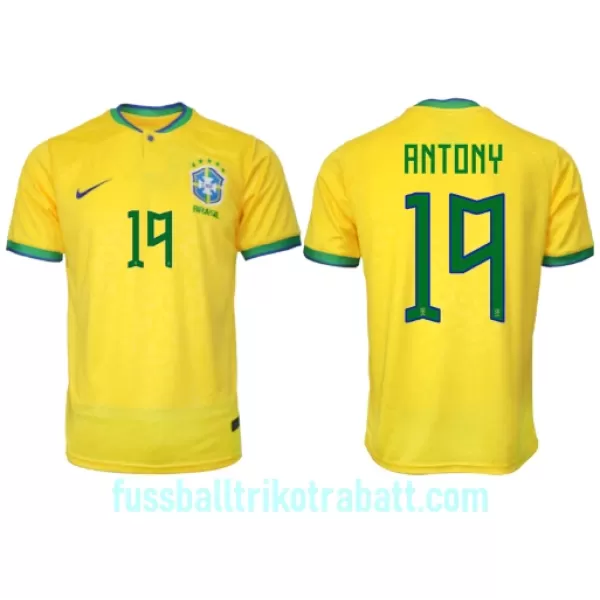 Günstige Brasilien Antony 19 Herrentrikot Heim WM 2022 Kurzarm