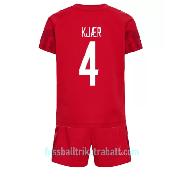 Günstige Dänemark Simon Kjaer 4 Kindertrikot Heim WM 2022 Kurzarm