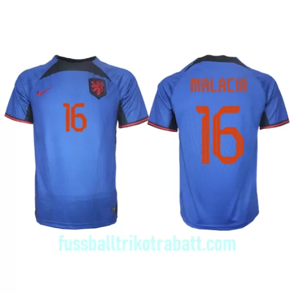 Günstige Niederlande Tyrell Malacia 16 Herrentrikot Auswärts WM 2022 Kurzarm