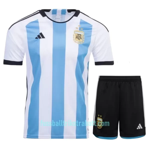 Günstige Argentinien 3 Star Kindertrikot Heim WM 2022 Kurzarm