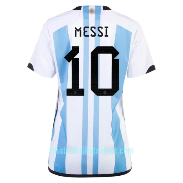 Günstige Argentinien 3 Star MESSI 10 Damentrikot WM 2022 Kurzarm