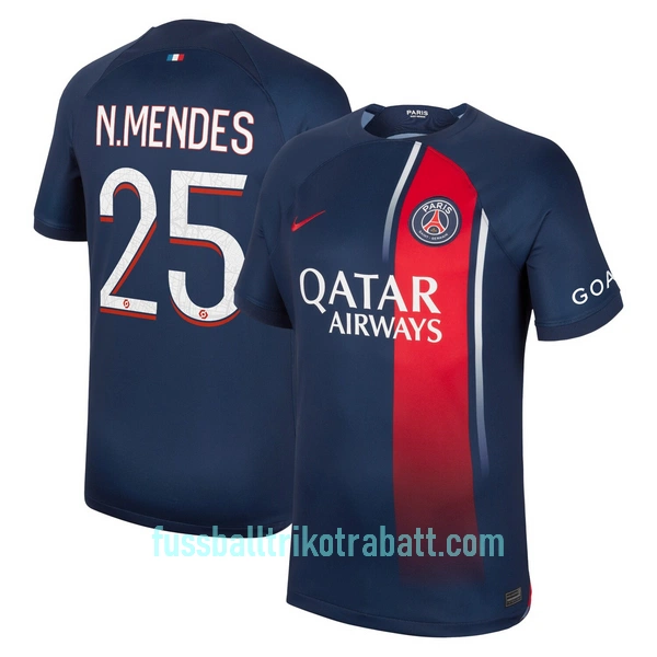 Günstige Paris Saint-Germain N.Mendes 25 Herrentrikot Heim 2023/24 Kurzarm