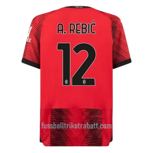 Günstige AC Mailand A. Rebic 12 Herrentrikot Heim 2023/24 Kurzarm