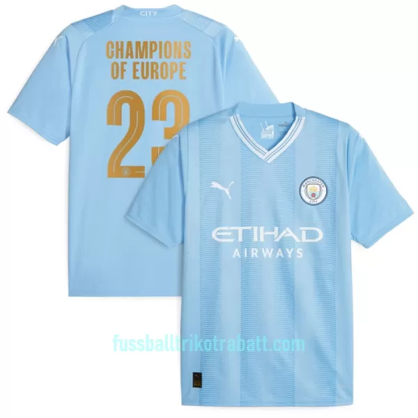 Günstige Manchester City Champions of Europe Herrentrikot Heim 2023/24 Kurzarm