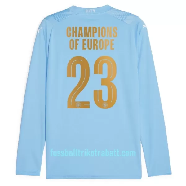 Günstige Manchester City Champions of Europe Herrentrikot Heim 2023/24 Langarm