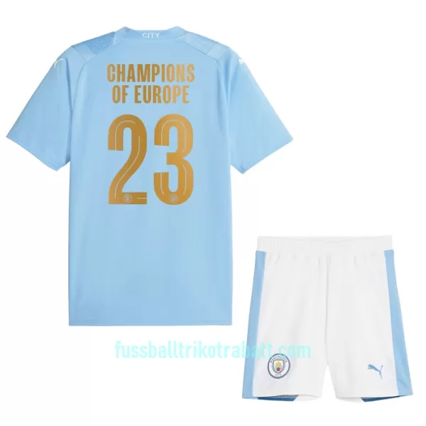 Günstige Manchester City Champions of Europe Kindertrikot Heim 2023/24 Kurzarm