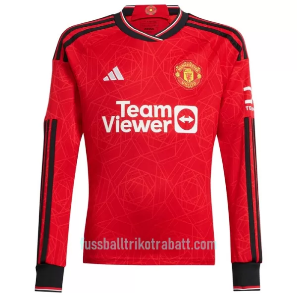 Günstige Manchester United Kindertrikot Heim 2023/24 Langarm