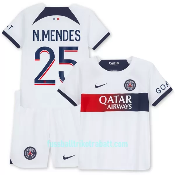 Günstige Paris Saint-Germain N.Mendes 25 Kindertrikot Auswärts 2023/24 Kurzarm