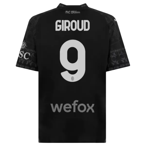 Günstige AC Mailand Olivier Giroud 9 Kindertrikot Vierte 2023/24 Kurzarm Schwarze