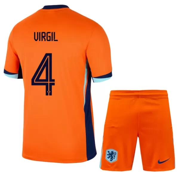 Günstige Niederlande Virgil 4 Kindertrikot Heim EURO 2024 Kurzarm
