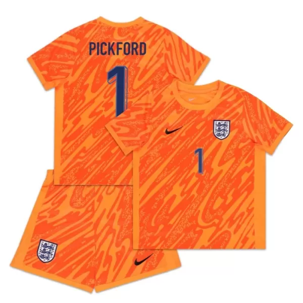 Günstige England Pickford 1 Torwart Kindertrikot EURO 2024 Kurzarm Orange