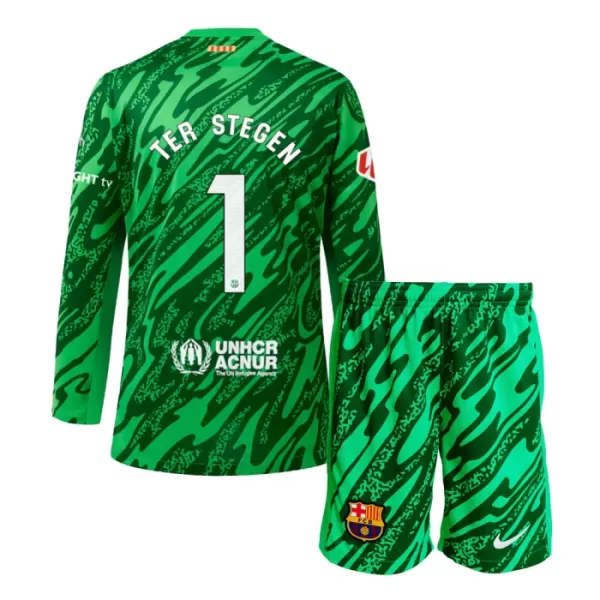 Günstige FC Barcelona Ter Stegen 1 Torwart Kindertrikot Heim 2024/25 Langarm